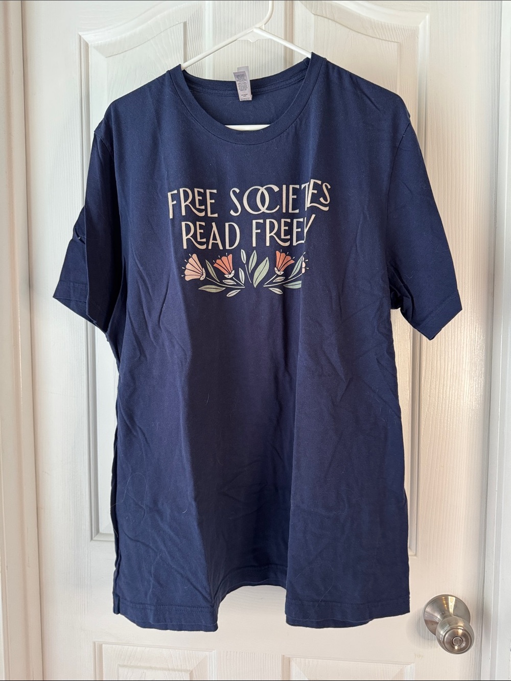 Adult Tee with 'Free Societies Read Freely' Floral Graphic
